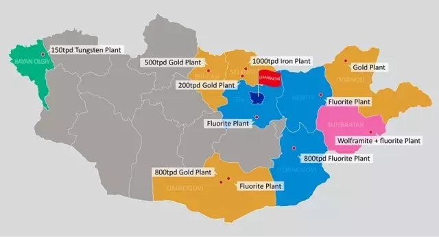 鑫海矿装在蒙古承建的选矿总包项目分布图